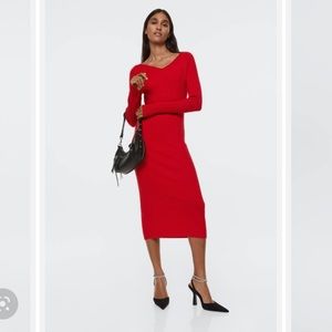 Red Knit Midi Dress